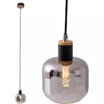 Подвесной светильник nve «Fumoso», 1 лампочка, лампа E14 | без лампочки, абажур темный тонированный (дымчатый) 1xE14 высота 120см черный натуральный