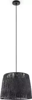 Подвесной светильник Paco Home "Hugo Amadeo", лампа E27 | без лампы, гостиная, столовая, абажур из ротанга, бумажный абажур в стиле бохо 35 см, Высота: 26 см, черный