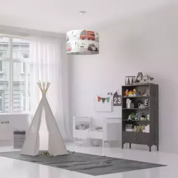 Подвесной светильник Paco Home "Hugo Cabri", лампа E27 | без лампочки, подвесной светильник для детской комнаты и потолочный тканевый абажур пожарная полиция 45,5 см, Высота: 27 см, белый