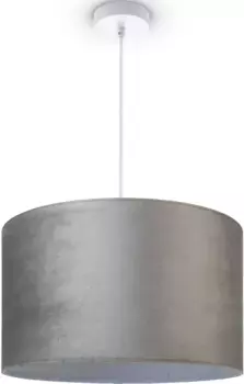 Подвесной светильник Paco Home "Hugo uni Color", лампа E27 | без лампочки, абажур для гостиной из велюра однотонный, декоративный кабель Е27 1,5м 45,5 см, Высота: 28 см, серый