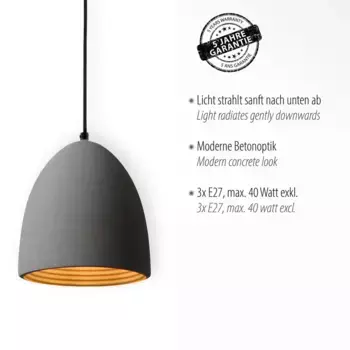 Подвесной светильник Paul Neuhaus "ETON", 3 лампочки, лампа E27 | без лампы, эксклюзив E27 100 см, Высота: 120 см, цвет beton