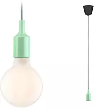 Подвесной светильник Paulmann "Кетиль", 1 лампочка, лампа E27 | без лампочки, E27, макс. 1x60Вт E27, 230В, ткань/силикон 9,0 см, светло-зеленый/черный