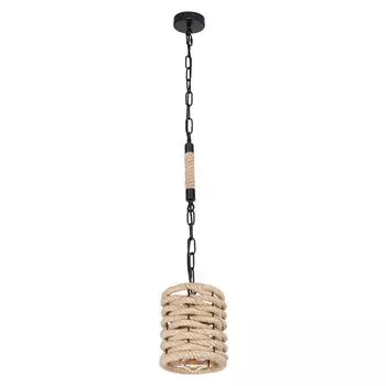 Подвесной светильник, пенька, металл, черный, коричневый, D 15 см. etc-shop
