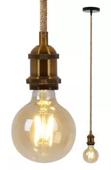 Подвесной светильник, пеньковая веревка, латунь, 1 лампочка, H 96 см. Nve