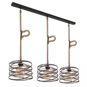 Подвесной светильник, пеньковая веревка, спирали, ржавчина, черный, L 115 см. etc-shop