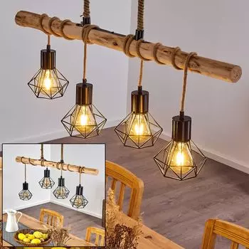 Подвесной светильник »Pomari« из металла/дерева/шнура черного/натурального цвета. hofstein