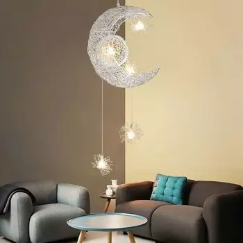 Подвесной светильник, потолочный светильник, люстра, подвесной светильник, звезды, облака и луна, сказочный свет, теплый детский номер, украшение гостиной, дизайн, лампа для спальни, подарок для гостиной easybuy, белый