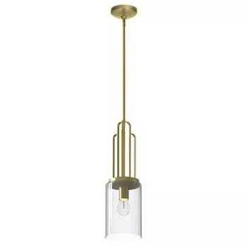 Подвесной светильник QUINTIESSE Kimrose E27 1x40W матовая сталь латунь, прозрачное рифленое стекло Высота: 69,8-176,5 см 17,8 см с диммированием, регулировкой по высоте Elstead Lighting