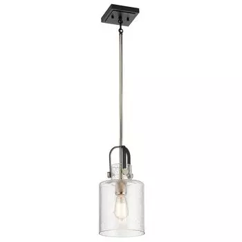 Подвесной светильник QUINTIESSE Kitner E27 1x40 Вт полированный никель, прозрачное пузырьковое стекло Высота: 65,4–141,6 см 18 см с диммированием, регулировкой по высоте Elstead Lighting
