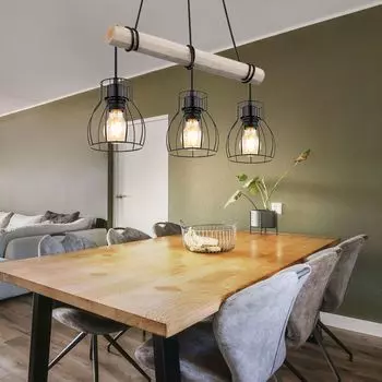 Подвесной светильник, регулируемый по высоте, деревянные балки, решетка, L 50 см Globo Lighting, коричневый