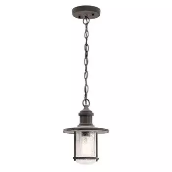 Подвесной светильник Riverwood 1xE27, 100 Вт, IP45, алюминий, цинк, состаренный, пузырьковое стекло. Высота: 40–198 см, 20,3 см, регулировка яркости, регулировка высоты. Kichler