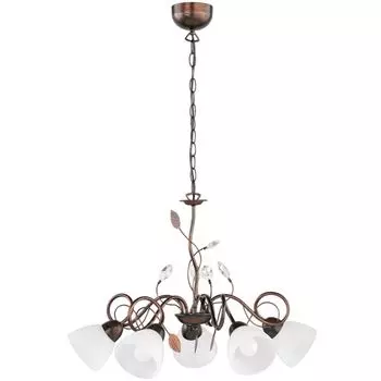 Подвесной светильник, ржавчина, 5 языков пламени, хрустальные листья, D 70 см. etc-shop