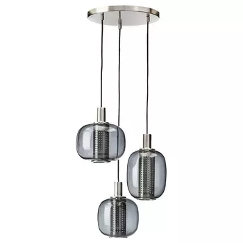 Подвесной светильник с 3 абажурами, никелированный/серое стекло, 41 см, HGVIND IKEA