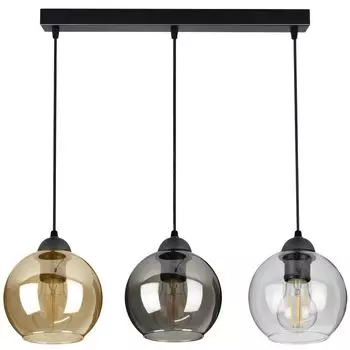 Подвесной светильник с 3 стеклянными плафонами черного, прозрачного, медового, золотого цвета, 3x E27 kiki design, желтый