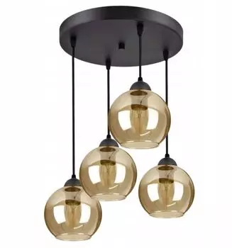 Подвесной светильник с 4 стеклянными плафонами черного, прозрачного, медового, золотого цвета, 4x E27 kiki design, желтый