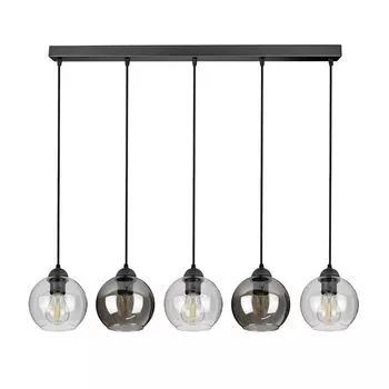 Подвесной светильник с 5 стеклянными плафонами черного цвета, прозрачный, 5x E27 kiki design, черный