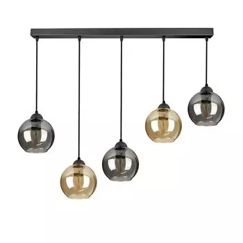 Подвесной светильник с 5 стеклянными плафонами черного, прозрачного, медового, золотого цвета, 5x E27 kiki design, черный