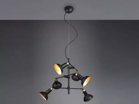 Подвесной светильник с 6 пламенами, металлические плафоны, черный матовый, 60см TRIO