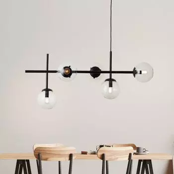 Подвесной светильник с дымчатым стеклом, ширина 93 см, Е14, можно укорачивать, металл, черный Lightbox