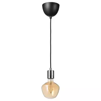 Подвесной светильник с лампочкой Ikea Skaftet / Molnart, никелированное покрытие/ коричневый/прозрачное стекло