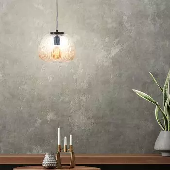 Подвесной светильник с ребристым стеклом, 25см, E27, укорачиваемый, янтарно-янтарный цвет. Lightbox, желтый