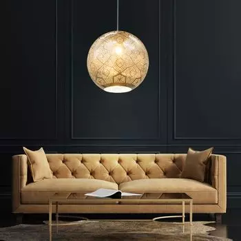 Подвесной светильник, шар, восточный узор, D 35 см. etc-shop, серебро