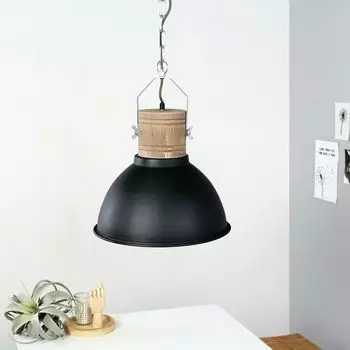 Подвесной светильник Steinhauer Emile, 1 лампочка, матовый черный/дерево, 38x38см