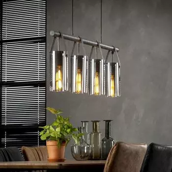 Подвесной светильник »Tino« из металла/кожи/стекла серого цвета. hofstein