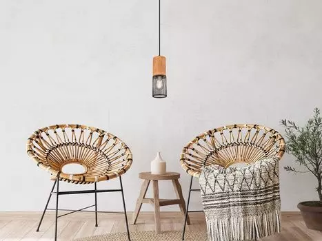 Подвесной светильник Trio Leuchten Tosh матовый черный, дерево