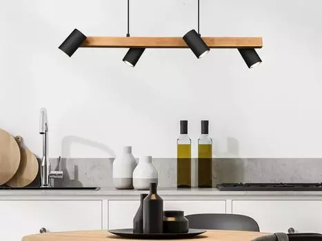 Подвесной светильник Trio MARLEY 4 пламена черный с деревянными балками