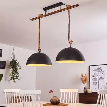 Подвесной светильник »Vologno« из металла/дерева/веревки черного/натурального/белого цвета. hofstein