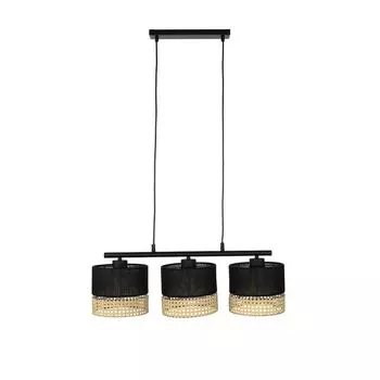 Подвесной светильник в стиле бохо, черный, коричневый, ширина: 70 см, регулируемый по высоте, 3 лампы E27, ткань из ротанга, современный подвесной светильник для гостиной, столовой Licht-Erlebnisse