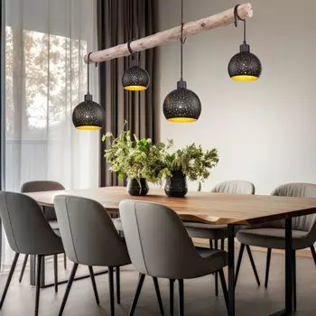 Подвесной светильник, винтаж, дерево, черный, золотой, H 120см Globo Lighting