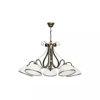 Подвесной светильникДеревенский светильник "Antica" из латуни, белого стекла, металла, 5 лампочек, подвесной светильник для гостиной, обеденного стола Licht-Erlebnisse