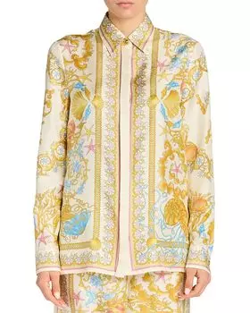 Подводный Барокко Шелковая Рубашка с Платочным Принтом Versace, желтый