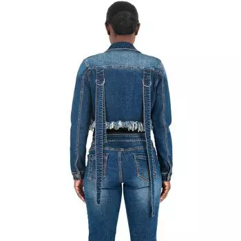 Poetic Justice Пышная женская укороченная джинсовая куртка с бахромой на бретельках цвета индиго Poetic Justice