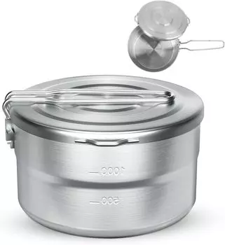 Походная кастрюля 1,5 л из нержавеющей стали Набор посуды для кемпинга Складной походная кастрюля для приготовления пищи Набор посуды для улицы с крышкой и складной ручкой Уличная кастрюля большой вместимости yozhiqu