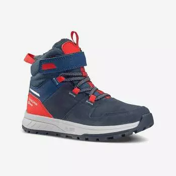 Походная обувь детского размера. 24-34 Кожаная липучка теплая водонепроницаемая - SH500 синий/красный QUECHUA, цвет rot