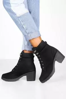 Походные ботинки на блочном каблуке с уплотненными манжетами boohoo, черный