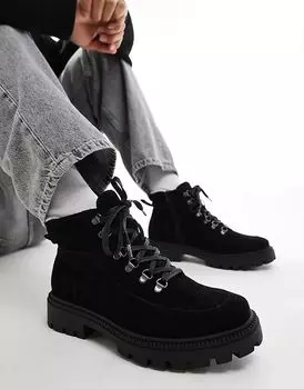 Походные ботинки на шнуровке черного цвета ASOS DESIGN