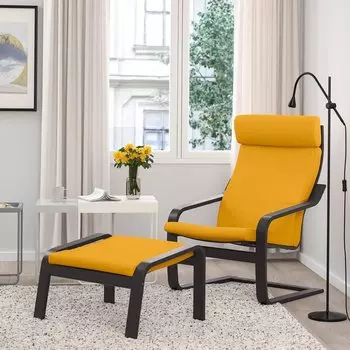 ПОЭНГ Кресло, черно-коричневый/Скифтебо желтый PONG IKEA
