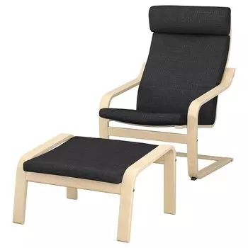 ПОЭНГ Кресло и подставка для ног, березовый шпон/Хилларед антрацит PONG IKEA