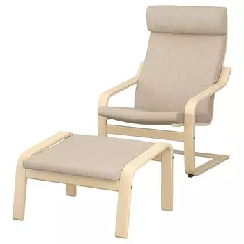 ПОЭНГ Кресло и подставка для ног, березовый шпон/Хилларед бежевый PONG IKEA