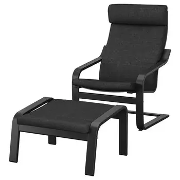 ПОЭНГ Кресло и подставка для ног, черно-коричневый/Хилларед антрацит PONG IKEA