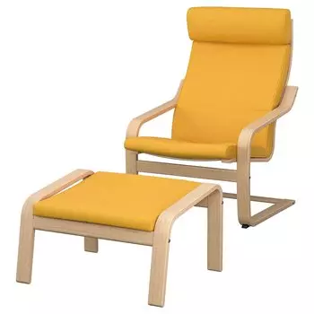 ПОЭНГ Кресло и подставка для ног, дубовый шпон светлый/Скифтебо желтый PONG IKEA