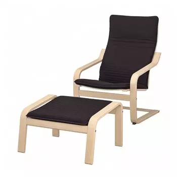 ПОЭНГ Кресло и подставка для ног, дубовый шпон светлый/Книса черный PONG IKEA