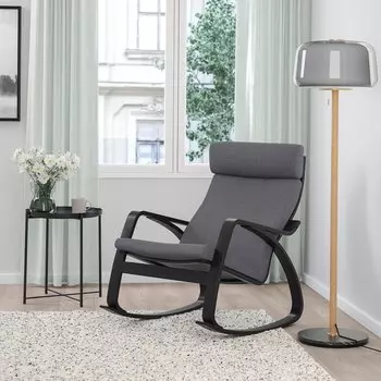 ПОЭНГ Кресло-качалка, черно-коричневый/Скифтебо темно-серый PONG IKEA