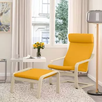 ПОЭНГ Пуф, березовый шпон/Скифтебо желтый PONG IKEA