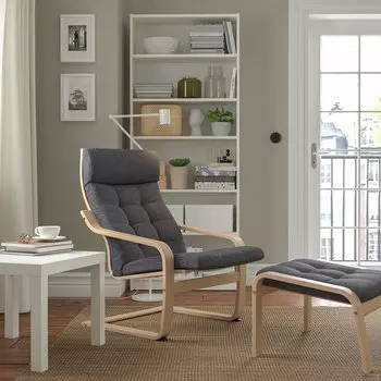 ПОЭНГ Пуф, дубовый шпон светлый/Гуннаред темно-серый PONG IKEA