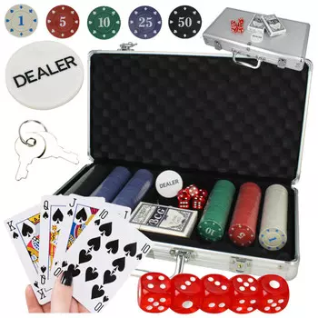 Покерный набор на 300 фишек, чемодан номиналом карт U525 elektrostator